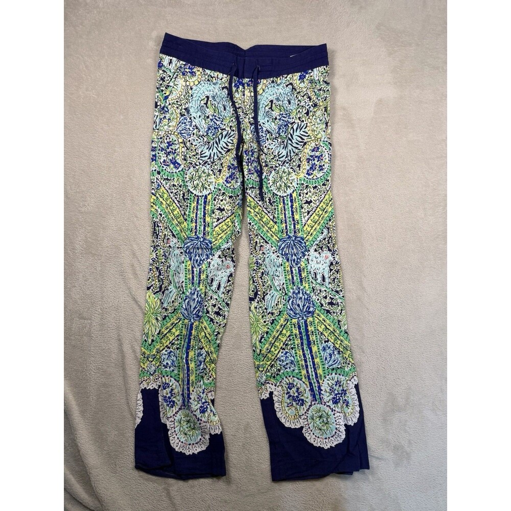 Lilly Pulitzer Womens S Philippa Wide Leg Navy Escape Artist Pants Resortwear
